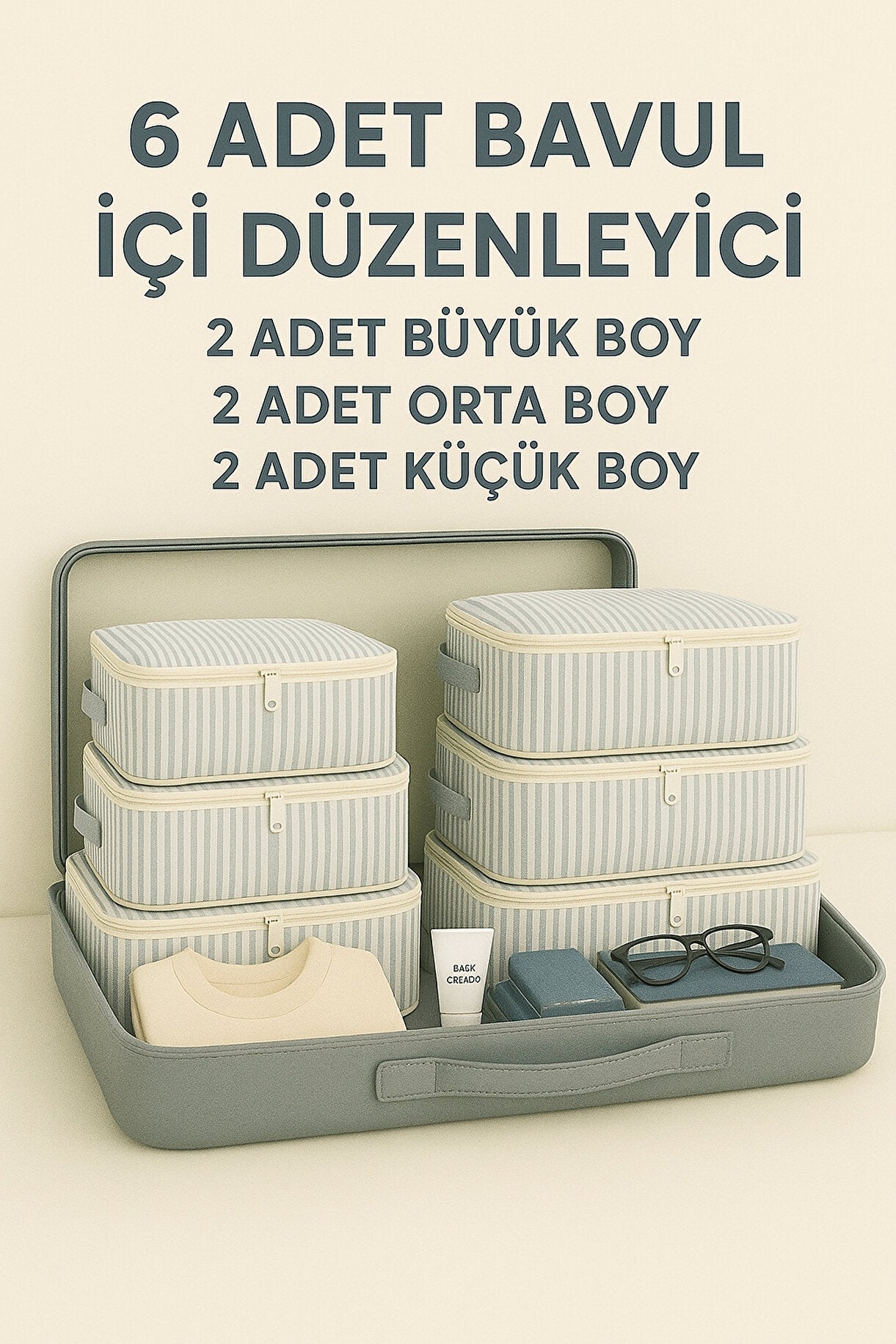 Tidymina-6 Parça çizgili - Bavul Ve Valiz Organizer Seyehat Seti